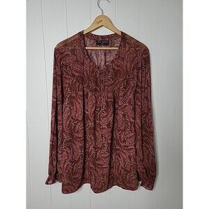 Lane Bryant Paisley Chiffon Top Long Sleeve Boho Women’s Plus 22/24 Brown Orange